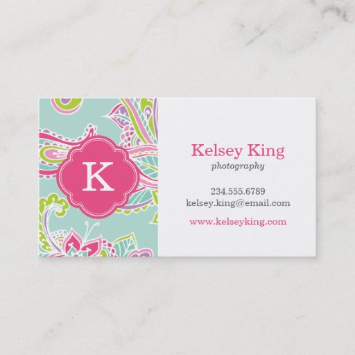 Customizable Colorful Bohemian Paisley Henna Custom Monogram Business Card Templates