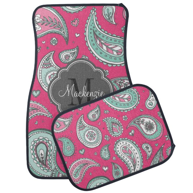 Colorful Bohemian Paisley Custom Monogram Car Mat (Set)