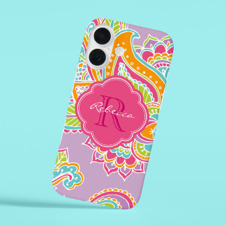 Colorful Bohemian Paisley Custom Monogram iPhone 16 Case