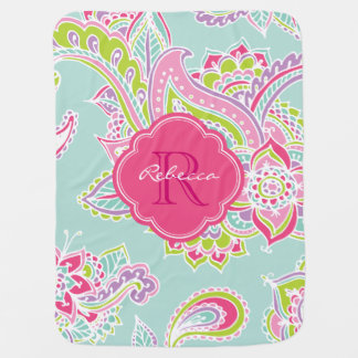 Colorful Bohemian Paisley Custom Monogram Receiving Blanket