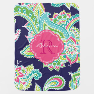 Colorful Bohemian Paisley Custom Monogram Receiving Blanket