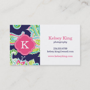 Colorful Bohemian Paisley Henna Custom Monogram Business Card