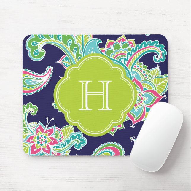 Colorful Bohemian Paisley Monogram Mouse Pad (With Mouse)
