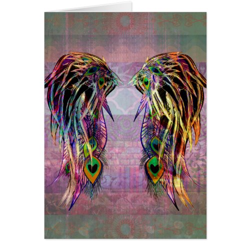 Colorful Bohemian Peacock Feather Angel Wings