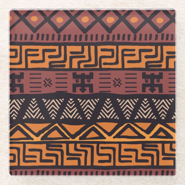 Colorful Bohemian Tribal Geometric Glass Coaster (Front)