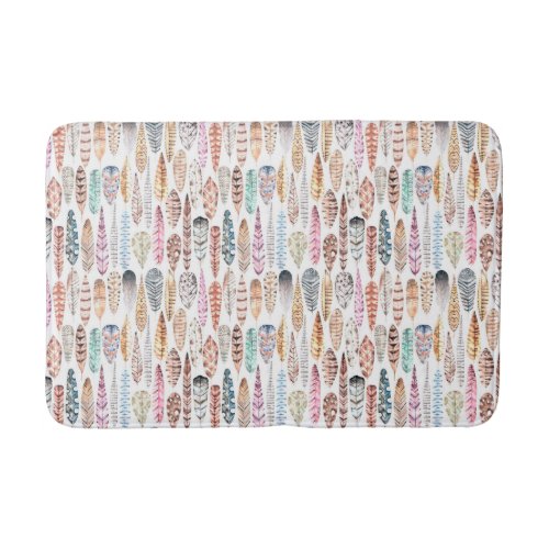 Colorful Bohemian Tribal Watercolor Feathers Bathroom Mat