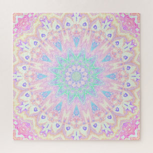 Colorful Bohemian Trippy Bright Pastel Mandala Jigsaw Puzzle