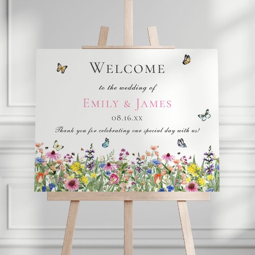 Colorful Bohemian Wildflowers Wedding Welcome Sign