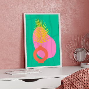 Colorful Boho Abstract Botanical Shapes in Green Poster