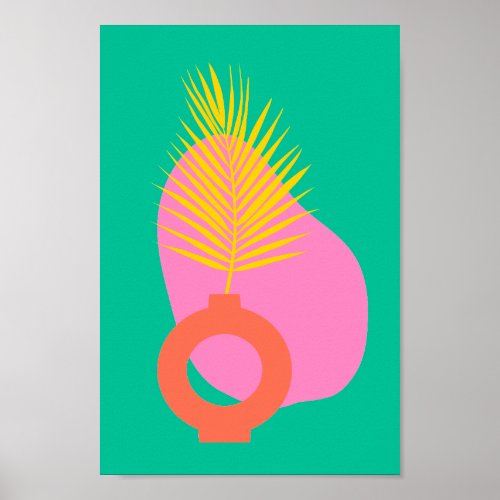 Colorful Boho Abstract Botanical Shapes in Green Poster