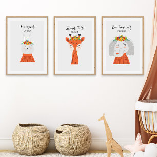 Colorful Boho Animals Personalized Nursery  Wall Art Sets