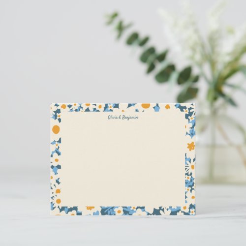 Colorful Boho Blue and White Floral Personalized  Note Card