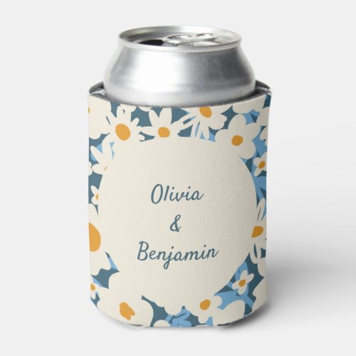 Colorful Boho Blue White Floral Custom Wedding Can Cooler