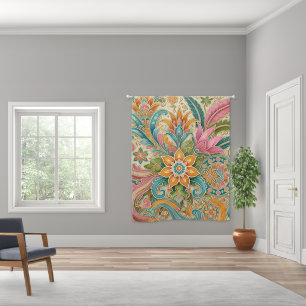 Colorful Boho Botanical Batik Floral Watercolor Blackout Curtains