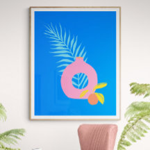 Colorful Boho Botanical Fruit Art in Blue