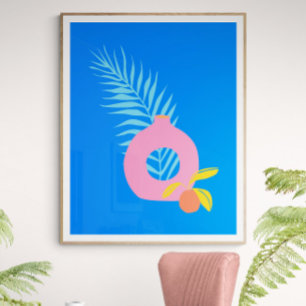 Colorful Boho Botanical Fruit Art in Blue Poster
