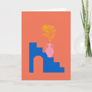Colorful Boho Botanical Shapes in Orange and Blue  Note Card