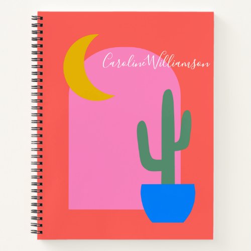 Colorful Boho Cactus Moon Shapes in Red Custom Notebook
