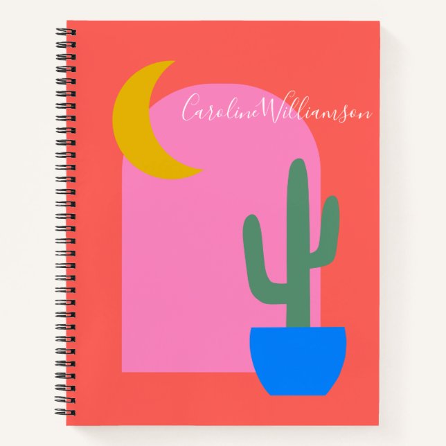 Colorful Boho Cactus Moon Shapes in Red Custom Notebook (Front)