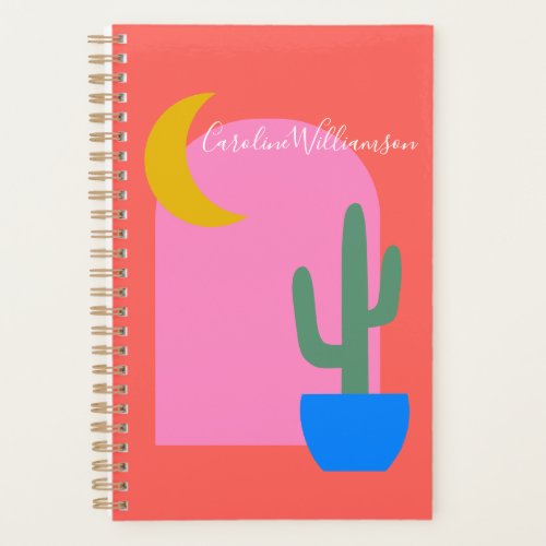 Colorful Boho Cactus Moon Shapes in Red Custom  Planner