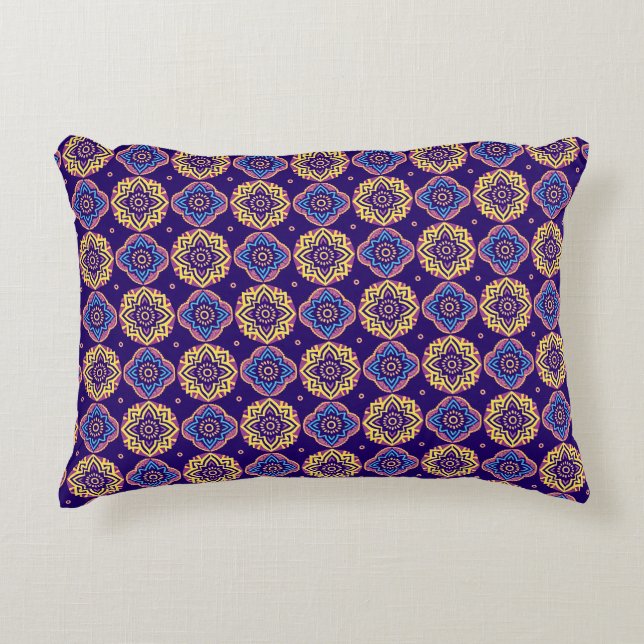 Colorful Boho Chic Mandala Pattern Accent Pillow (Front)