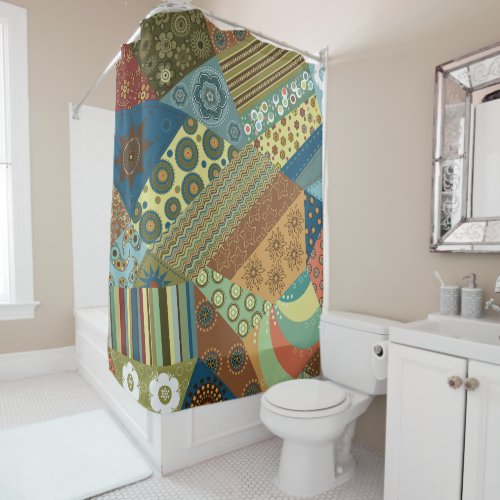 Colorful BoHo Chic Quilt Design Shower Curtain