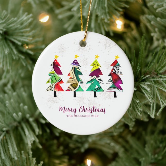 Colorful Boho Christmas Trees Pattern   Ceramic Ornament (Tree)