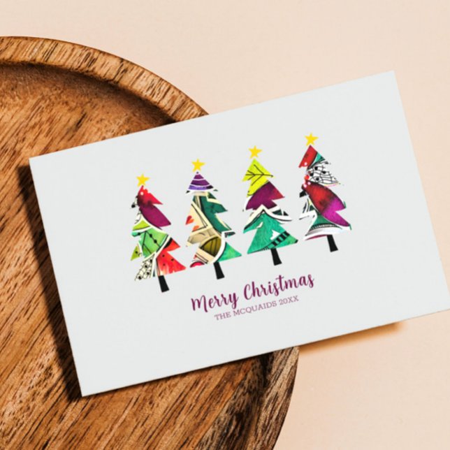 Colorful Boho Christmas Trees Pattern Holiday Card (Creator Uploaded)
