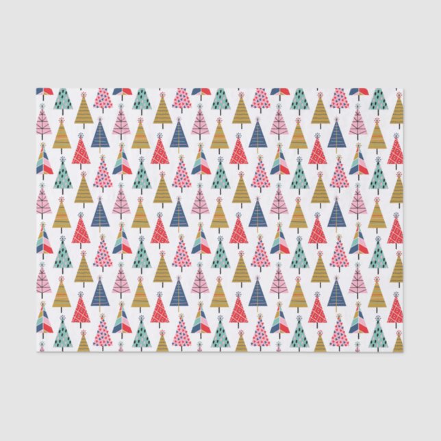 Colorful Boho Christmas Trees Pattern Tissue Paper (Front)