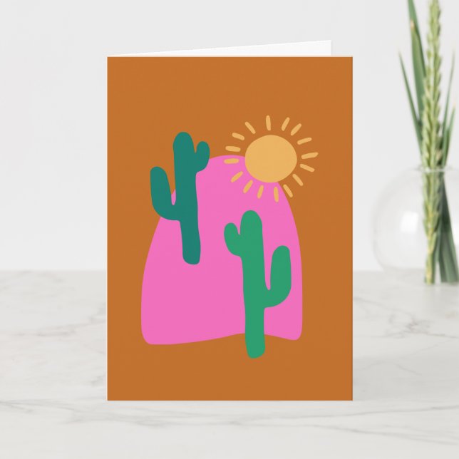 Colorful Boho Desert Cactus Art Illustration  Note Card (Front)