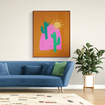 Colorful Boho Desert Cactus Art Illustration Poster by LEAFandLAKE at Zazzle