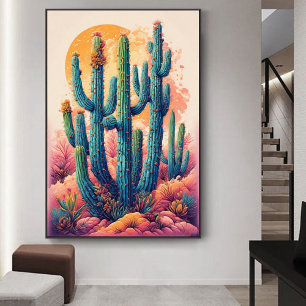 Colorful Boho Desert Cactus Art Poster