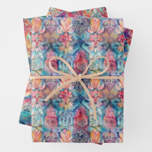COLORFUL BOHO ECLECTIC GIFT  WRAPPING PAPER SHEETS