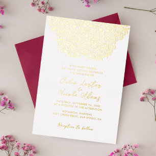Colorful Boho Ethnic Botanical Accent Wedding Foil Invitation