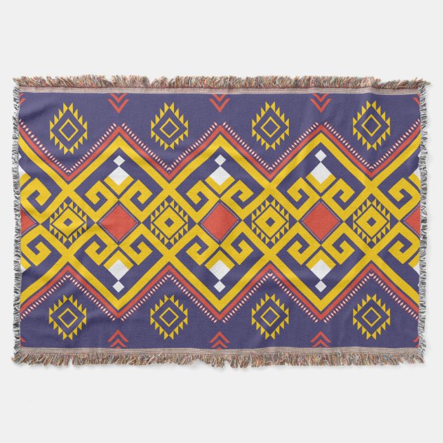 Colorful Boho Ethnic Tribal Throw Blanket  (Front)
