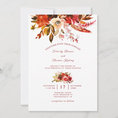 Colorful Boho Fall Floral Wedding Invitation