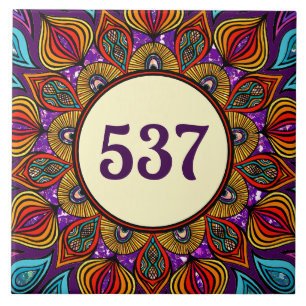 Colorful Boho Fancy Decorative House Number Plaque Ceramic Tile