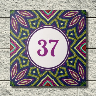 Colorful Boho Fancy Decorative House Number Plaque Ceramic Tile