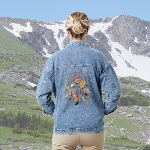 Colorful Boho Feather Dreamcatcher Denim Jacket