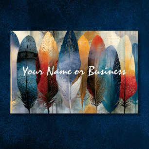 Colorful Boho Feather QR Code Contact Design Business Card