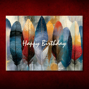 Colorful Boho Feathers Happy Birthday Card