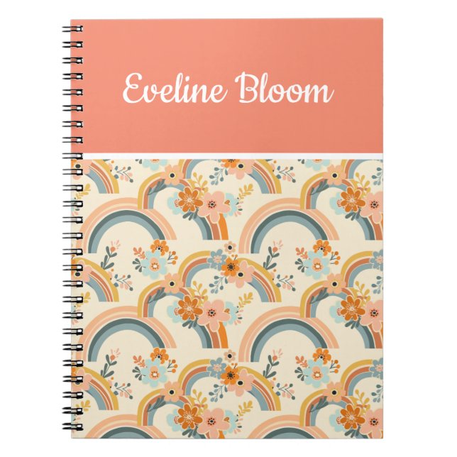 Colorful Boho Floral and Rainbows Notebook (Front)