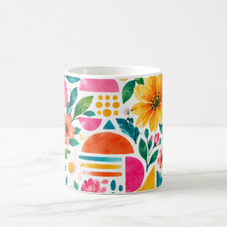 Colorful Boho Floral Coffee Mug - Vibrant Abstract
