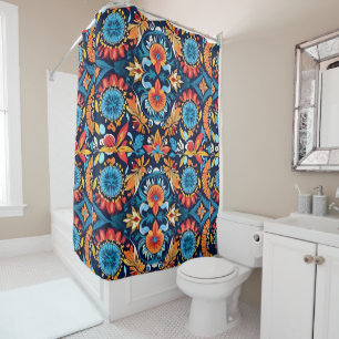 Colorful Boho Floral Elegance: Vibrant Mandala Shower Curtain