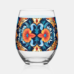 Colorful Boho Floral Elegance: Vibrant Mandala Stemless Wine Glass