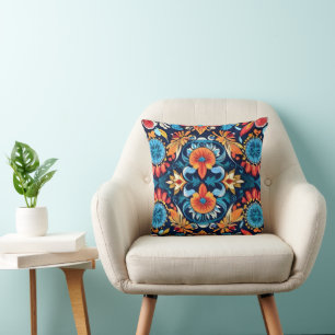 Colorful Boho Floral Elegance: Vibrant Mandala Throw Pillow