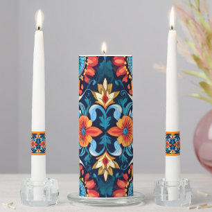 Colorful Boho Floral Elegance: Vibrant Mandala Unity Candle Set