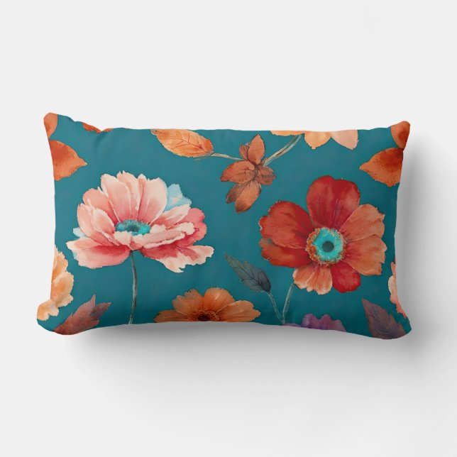 Colorful Boho Floral Lumbar Pillow (Front)