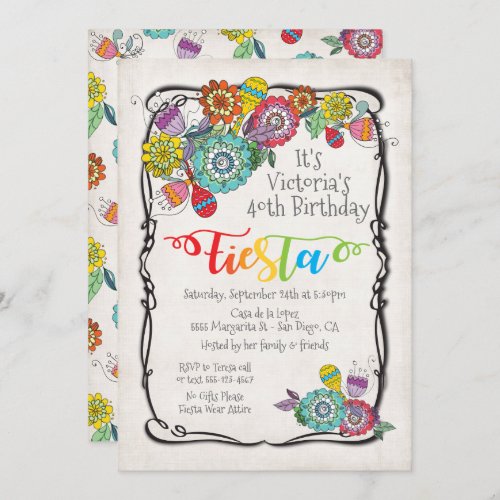 Colorful Boho Floral Mexican Fiesta Birthday Invitation