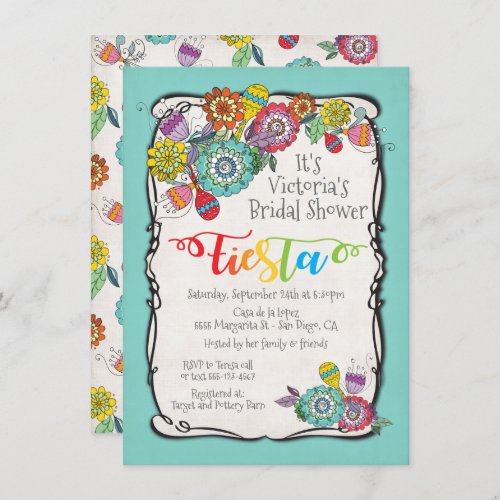 Colorful Boho Floral Mexican Fiesta Bridal Shower Invitation